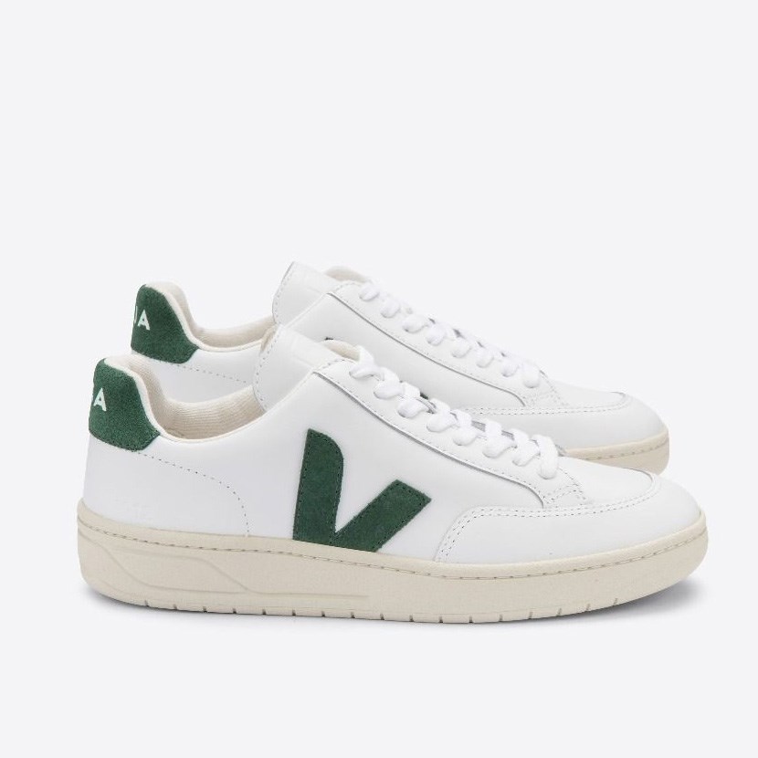 Veja V-12 Leather Womens Trainers White/Green UK 47898